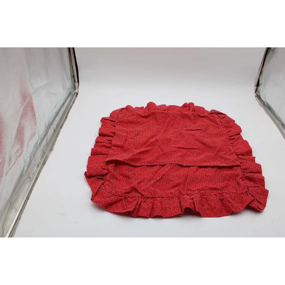 Vintage Christmas Pillow Sham Red Green Santa Claus Polar Bear Ruffle Square